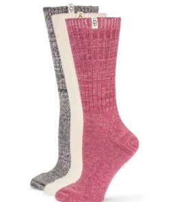 UGG 3-Pack Rib-Knit Slouchy Crew Socks Desert Coral Ivory Space Age