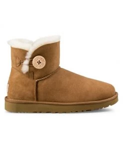UGG Mini Bailey Button Sheepskin-Lined Suede Ankle Boots Chestnut