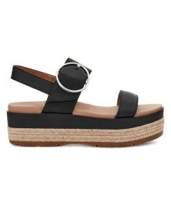 UGG April Leather Espadrille Platform Sandals Black