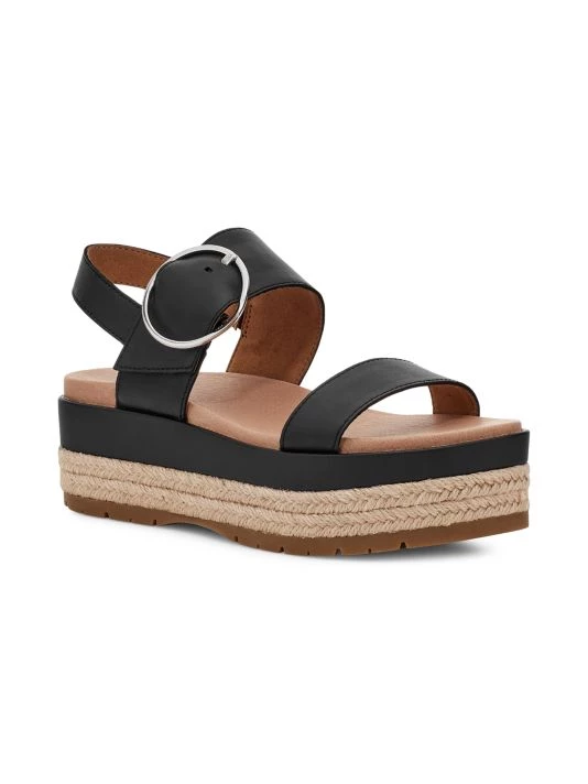 UGG April Leather Espadrille Platform Sandals Black 2 UGG April Leather Espadrille Platform Sandals Black - Image 2