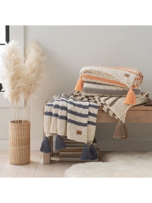 UGG Ziomara Stripe Knit Throw Blanket Tahoe Blue 2 UGG Ziomara Stripe Knit Throw Blanket Tahoe Blue - Image 2