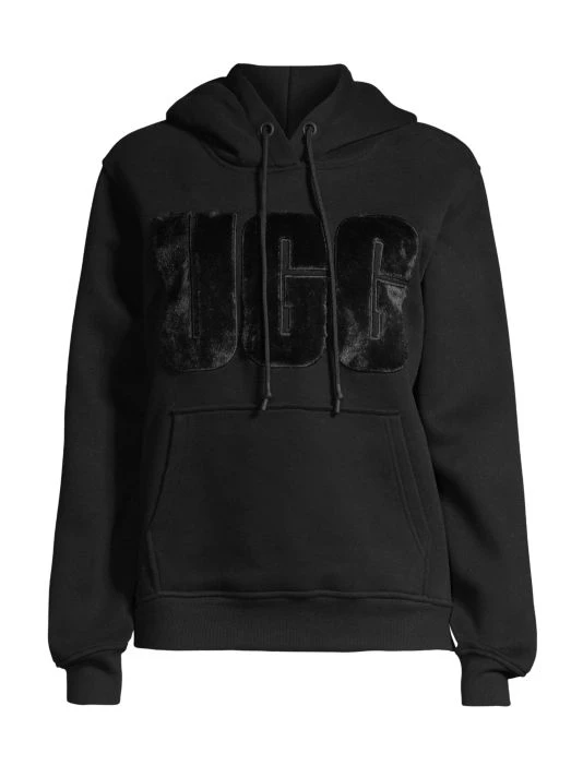 UGG Rey Fuzzy Logo Pullover Hoodie Black 3 UGG Rey Fuzzy Logo Pullover Hoodie Black - Image 3